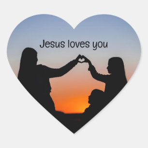 Pegatina En Forma De Corazón Jesús Te Ama Corazón de Atardecer