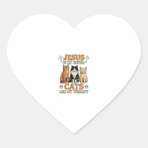 Pegatina En Forma De Corazón Jesús y los gatos son mi terapia camiseta vintage 
