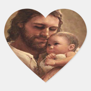 Pegatina En Forma De Corazón Jesús y niño