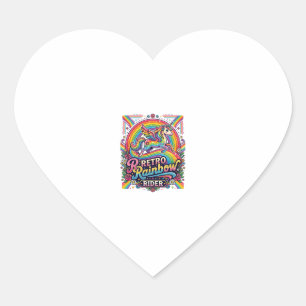 Pegatina En Forma De Corazón Jinete de Arcoíris Retro Unicornio