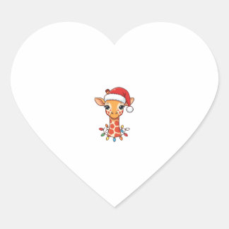 Pegatina En Forma De Corazón Jirafa de Navidad Sombrero de Santa y Luces Colori