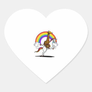Pegatina En Forma De Corazón Jirafa montando unicornio mágico arcoiris divertid