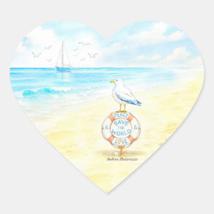 Pegatina En Forma De Corazón Jon Seagull - Paz y Amor Salvan el Mundo