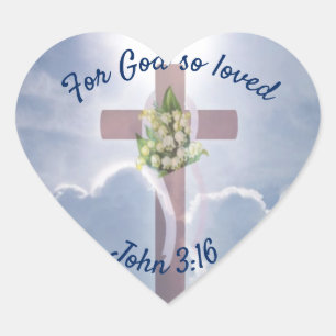 Pegatina En Forma De Corazón Juan 3:16, Religión cristiana, cruz en nubes
