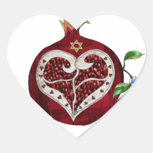 Pegatina En Forma De Corazón Judaica Pomegranate Heart Hanukkah Rosh Hashanah