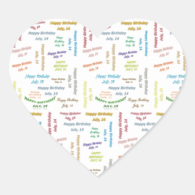 Pegatina En Forma De Corazón Julio, 14 Pegatina de cumpleaños (Anverso)