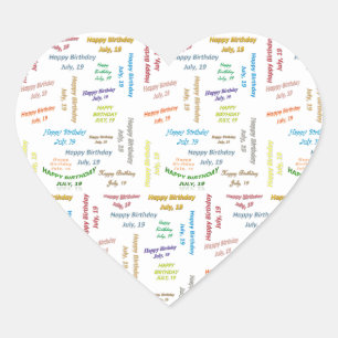 Pegatina En Forma De Corazón Julio, 19 Pegatina de cumpleaños