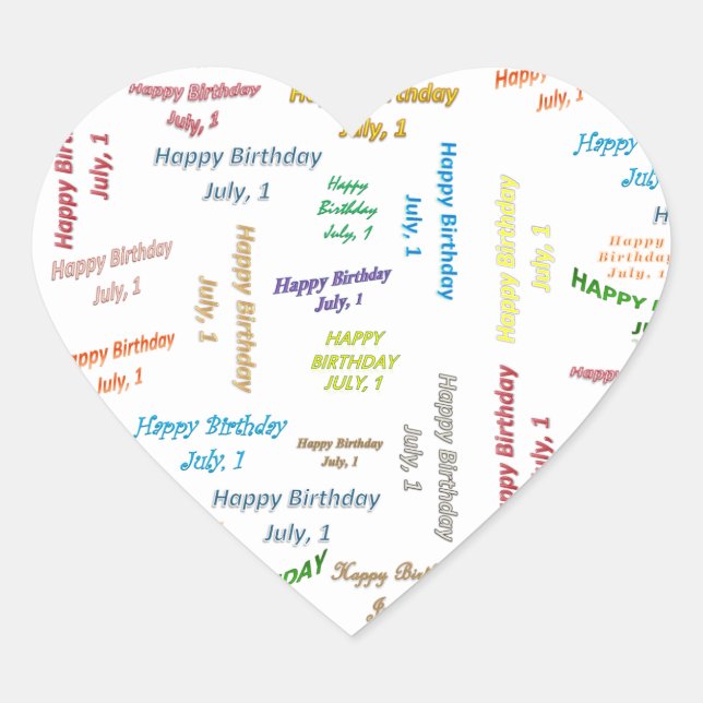 Pegatina En Forma De Corazón Julio, 1 Pegatina de cumpleaños (Anverso)