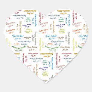 Pegatina En Forma De Corazón Julio, 23 Pegatina de cumpleaños