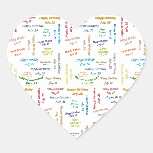 Pegatina En Forma De Corazón Julio, 25 Pegatina de cumpleaños (Anverso)