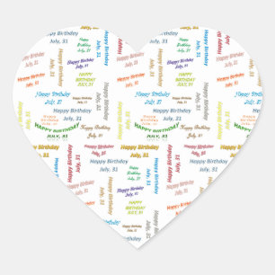 Pegatina En Forma De Corazón Julio, 31 Pegatina de cumpleaños