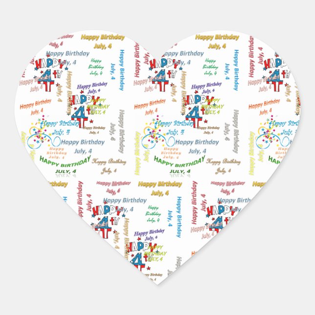 Pegatina En Forma De Corazón Julio, 4 Pegatina de cumpleaños (Anverso)