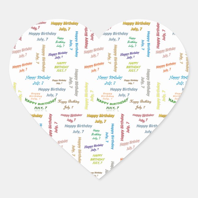 Pegatina En Forma De Corazón Julio, 7 Pegatina de cumpleaños (Anverso)