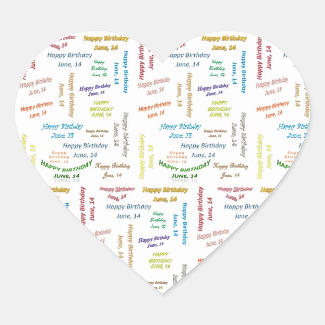 Pegatina En Forma De Corazón Junio, 14 Pegatina de cumpleaños (Anverso)