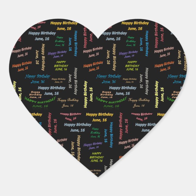Pegatina En Forma De Corazón Junio, 16 Pegatina de cumpleaños (Anverso)