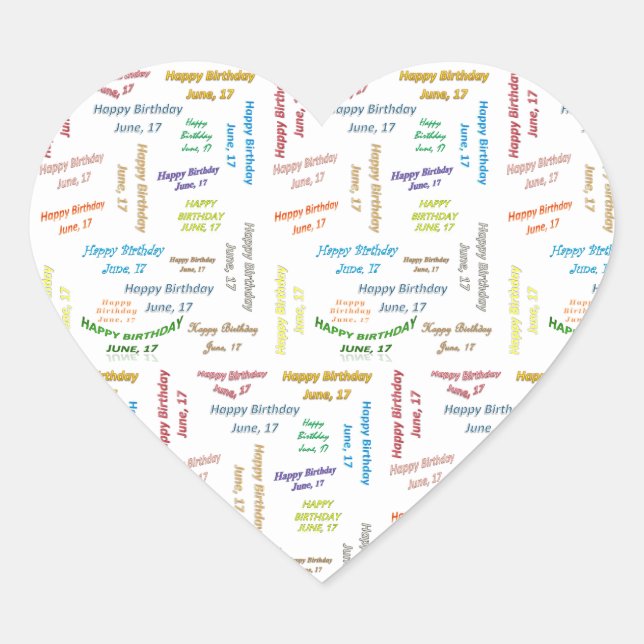 Pegatina En Forma De Corazón Junio, 17 Pegatina de cumpleaños (Anverso)