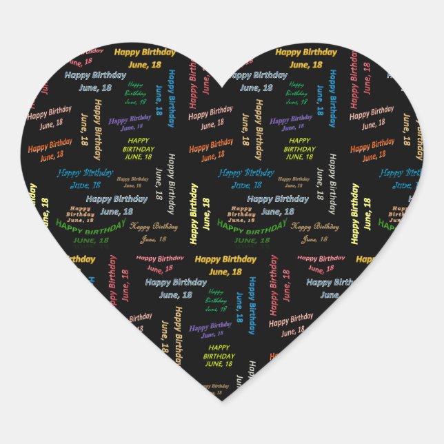 Pegatina En Forma De Corazón Junio, 18 Pegatina de cumpleaños (Anverso)