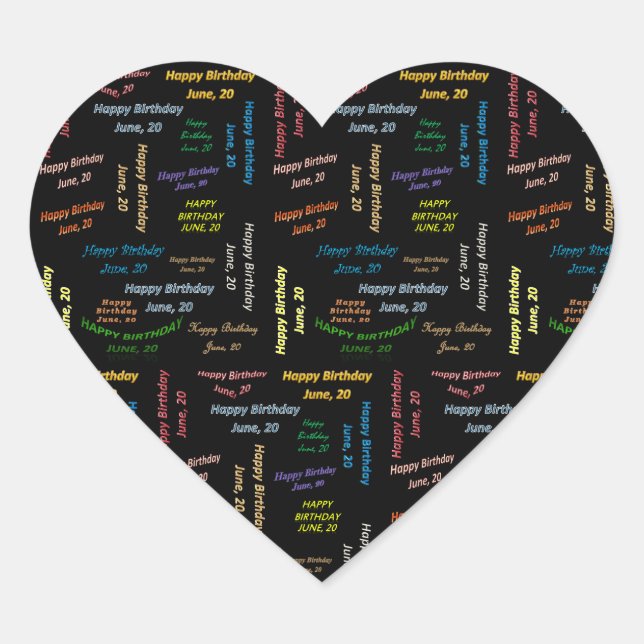 Pegatina En Forma De Corazón Junio, 20 Pegatina de cumpleaños (Anverso)