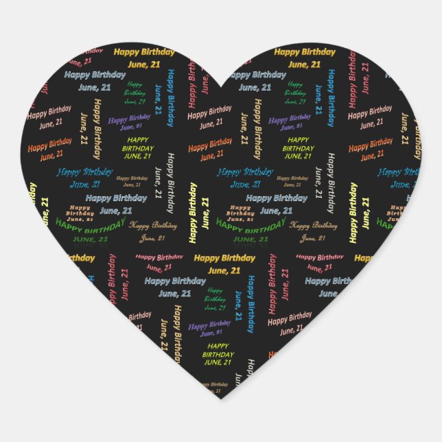 Pegatina En Forma De Corazón Junio, 21 Pegatina de cumpleaños (Anverso)