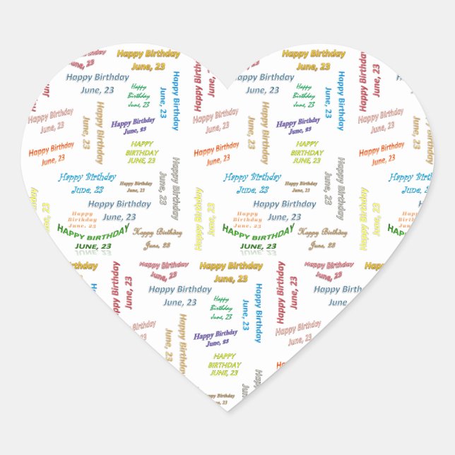 Pegatina En Forma De Corazón Junio, 23 Pegatina de cumpleaños (Anverso)