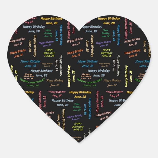 Pegatina En Forma De Corazón Junio, 28 Pegatina de cumpleaños (Anverso)