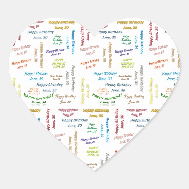 Pegatina En Forma De Corazón Junio, 30 Pegatina de cumpleaños (Anverso)