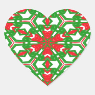 Pegatina En Forma De Corazón Kaleidoscopios rojos, blancos y verdes