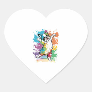 Pegatina En Forma De Corazón Kawaii bailando en Boston Terrier
