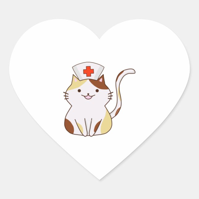 Pegatina En Forma De Corazón Kawaii Cat Nurse (Anverso)