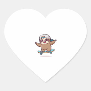 Pegatina En Forma De Corazón Kawaii Chibi Skater Sloth � Cute Funny Skateboardi