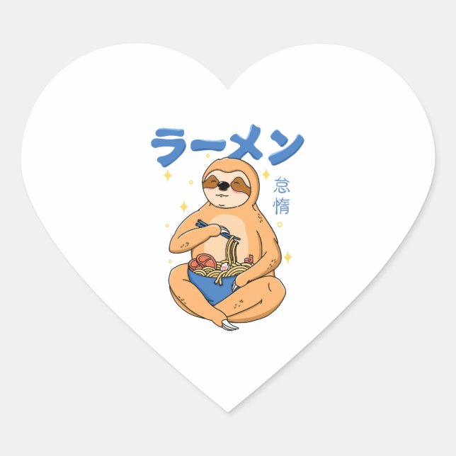 Pegatina En Forma De Corazón Kawaii Sloth Ramen (Anverso)