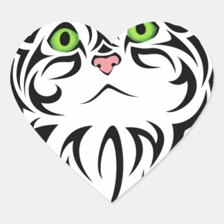 Pegatina En Forma De Corazón Kitty a rayas con ojos verdes