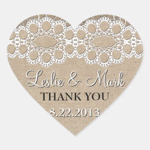 Pegatina En Forma De Corazón La arpillera y la boda del cordón le agradecen