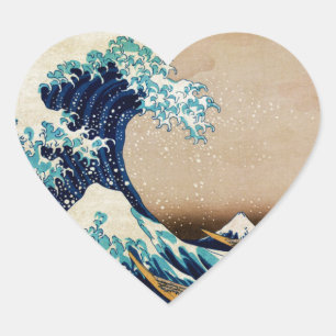 Pegatina En Forma De Corazón La gran ola de Hokusai Vintage Japonés