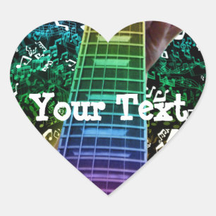 Pegatina En Forma De Corazón La guitarra del corazón del arco iris observa al