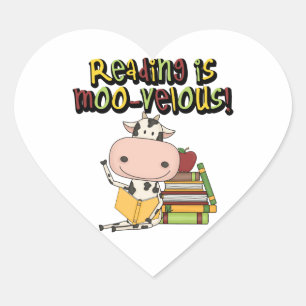 Pegatina En Forma De Corazón La lectura es MOO-velous