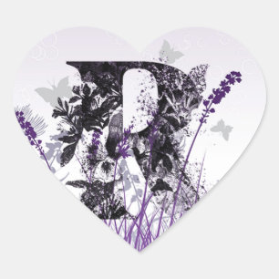 Pegatina En Forma De Corazón La púrpura florece el alfabeto - nombre de los