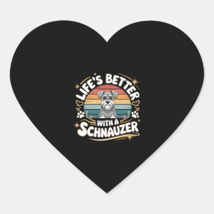 Pegatina En Forma De Corazón La vida es mejor con un perro Schnauzer vintage