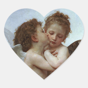 Pegatina En Forma De Corazón L'Amour y psique, enfants (Cupid) de Bouguereau