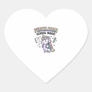 Pegatina En Forma De Corazón Lápiz de Unicornio Escuela Mágica Encantadora Merc
