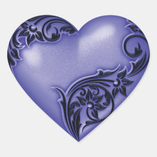 Pegatina En Forma De Corazón Lavanda de pergamino de corazón azul con negro