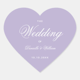 Pegatina En Forma De Corazón Lavender Boda Simple Elegante Guión Purple