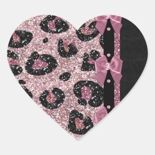 Pegatina En Forma De Corazón Lazos de cinta de estampado de leopardo rosa RAB R