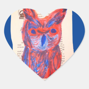 Pegatina En Forma De Corazón Lechuza de Fuego de Libros