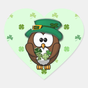 Pegatina En Forma De Corazón Lechuza de San Patricio