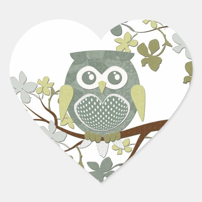 Pegatina En Forma De Corazón Lechuza polka en el árbol (Anverso)