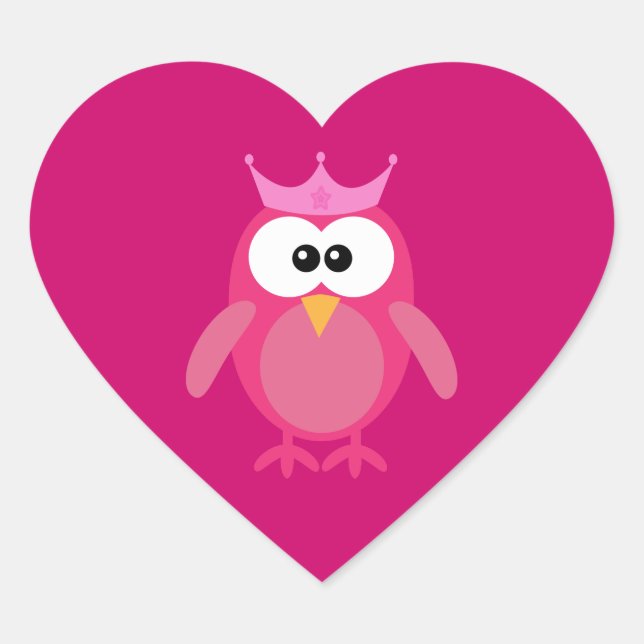 Pegatina En Forma De Corazón Lechuza Princesa Rosa (Anverso)