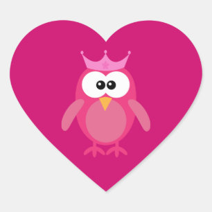 Pegatina En Forma De Corazón Lechuza Princesa Rosa
