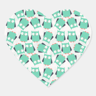 Pegatina En Forma De Corazón Lechuzas singulares verde azuladas