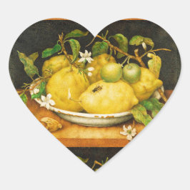PEGATINA EN FORMA DE CORAZÓN LEMONES DE FRUTAS Y FLORES BLANCOS DE TEMPORADA